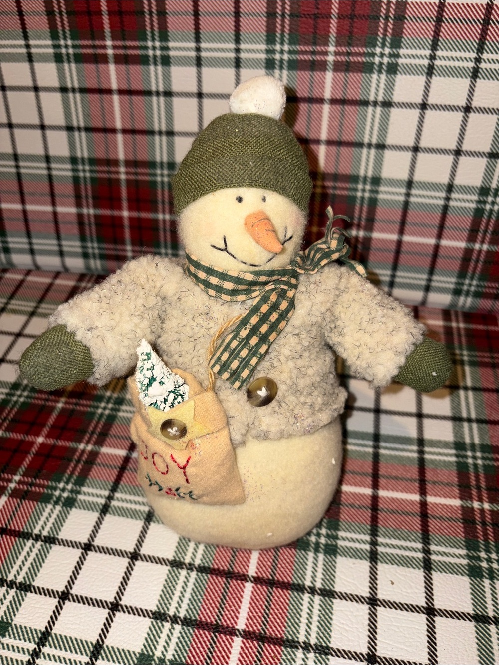Rustic Green and Cream Holiday Snowman Figurine - Charming Home Holiday Decor